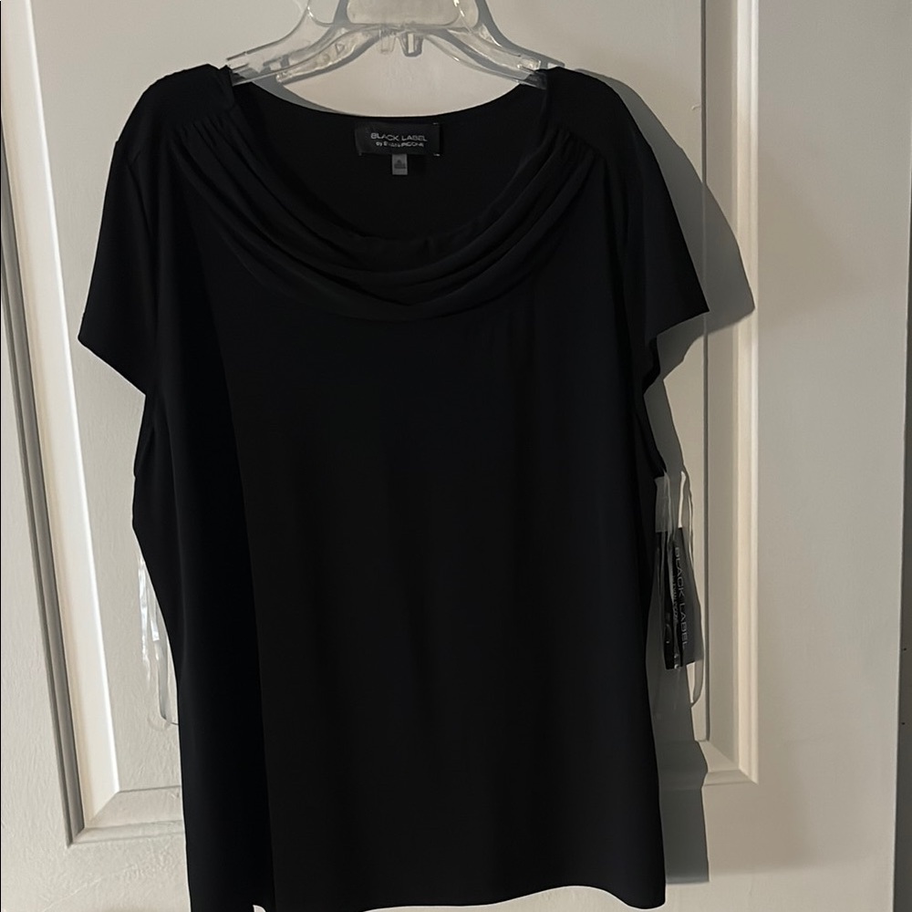 Evan Picone Black Blouse with Draped Neckline